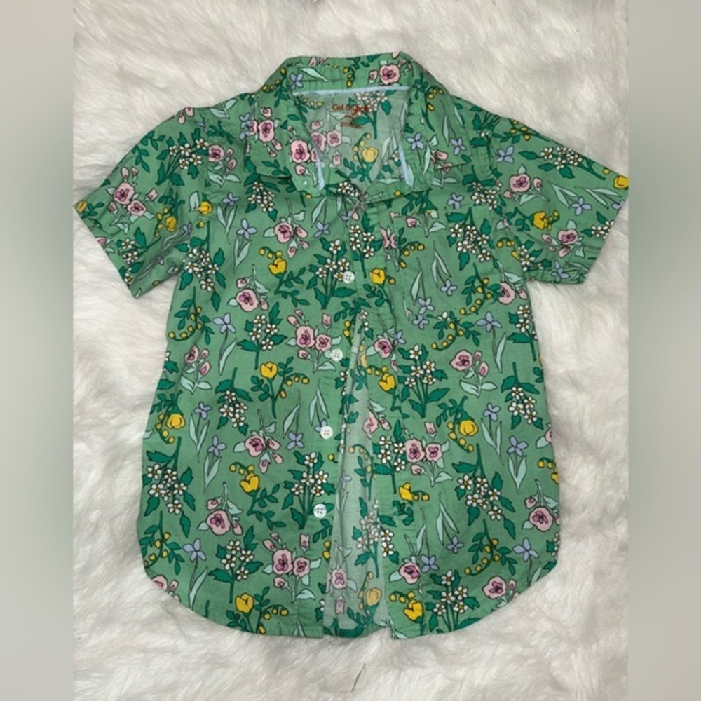 Cat & Jack Green Yellow Button Down Shirt